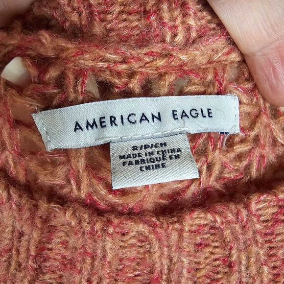 American Eagle Crochet Knit Crewneck Sweater S Gradient Pink/Teal Wool Blend - Picture 4 of 7